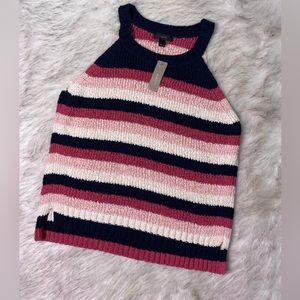 J.Crew women’s  blue pink striped high neck tank top XXS L35-7